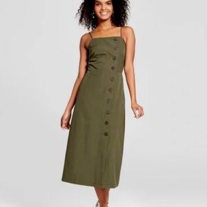 Who What Wear Olive Button Midi Dress